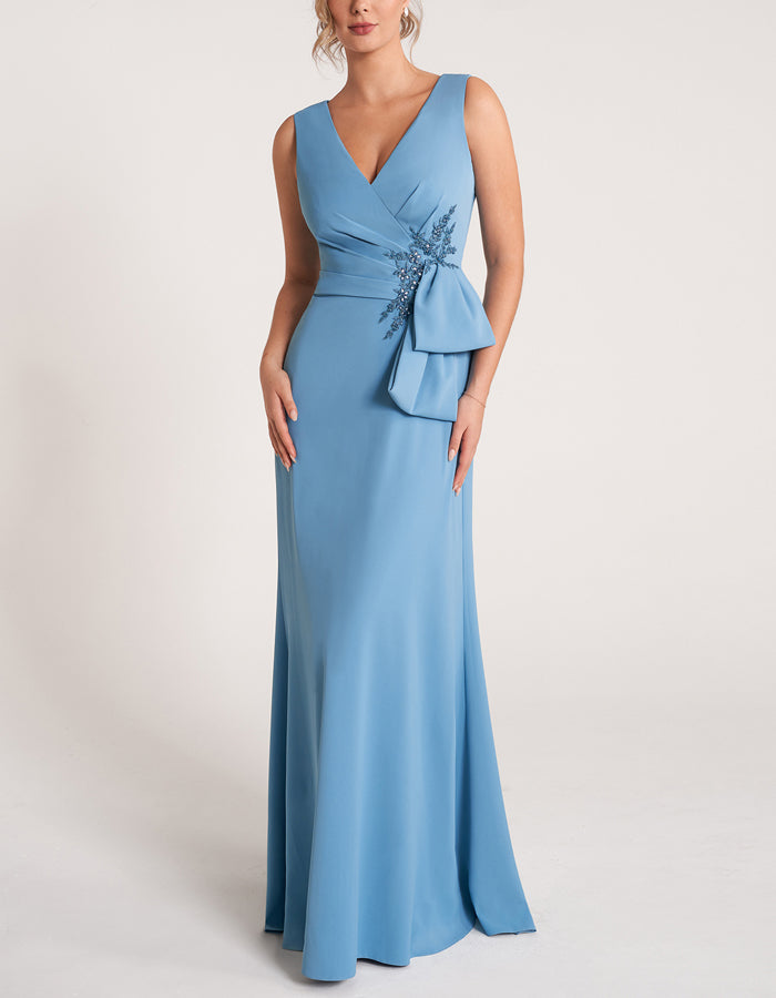 Light Blue V-neck Sleeveless Bodycon Maxi Dress