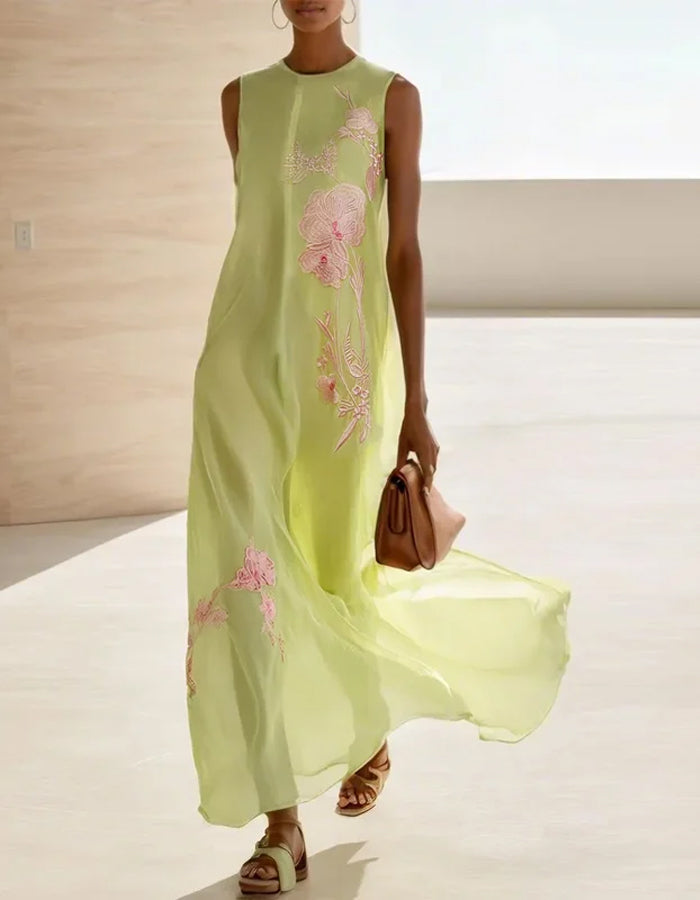 Light Green Round Neck Sleeveless Maxi Dress