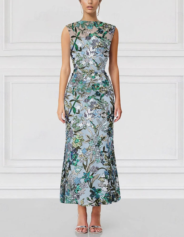 Green Mermaid Embroidery Elegant Sequins Maxi Dress