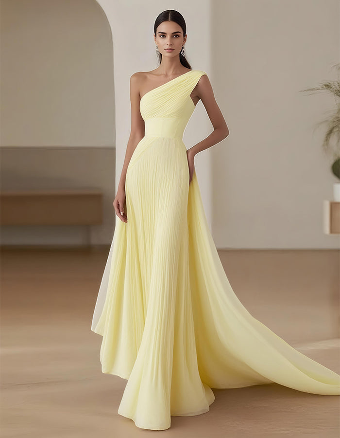 One Shoulder Solid Color Maxi Dress