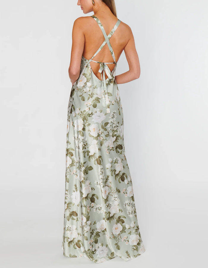 Light Green Floral Pattern V-neck Bridesmaid Dress