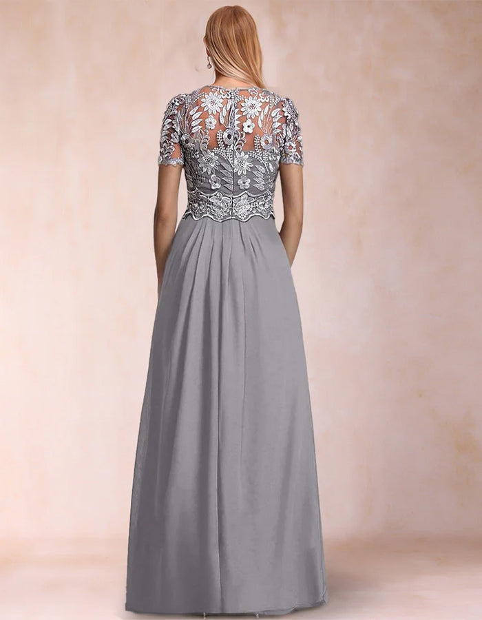 A-line Round Neck Short-sleeved Lace Jumpsuit