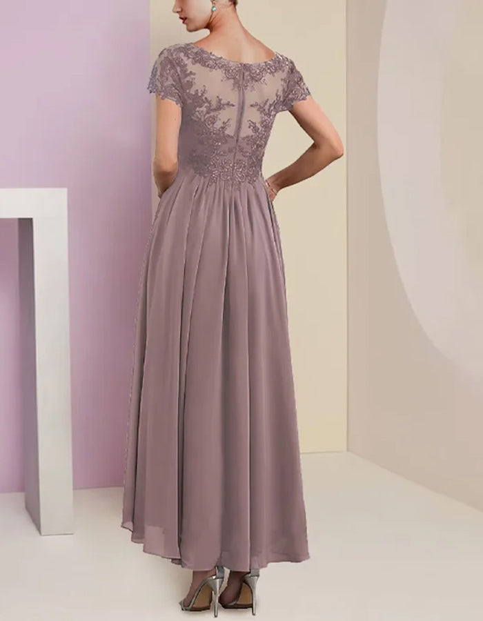 Sequined Pink Brown V-neck Short Sleeve Chiffon Dress Set