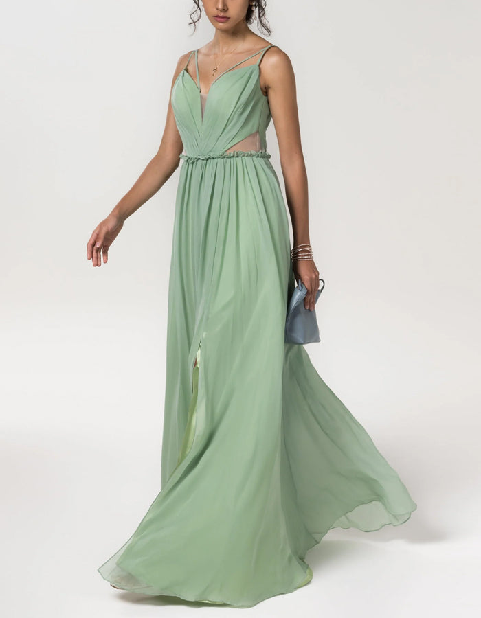 Light Green A-line Floor-length Chiffon Bridesmaid Dress
