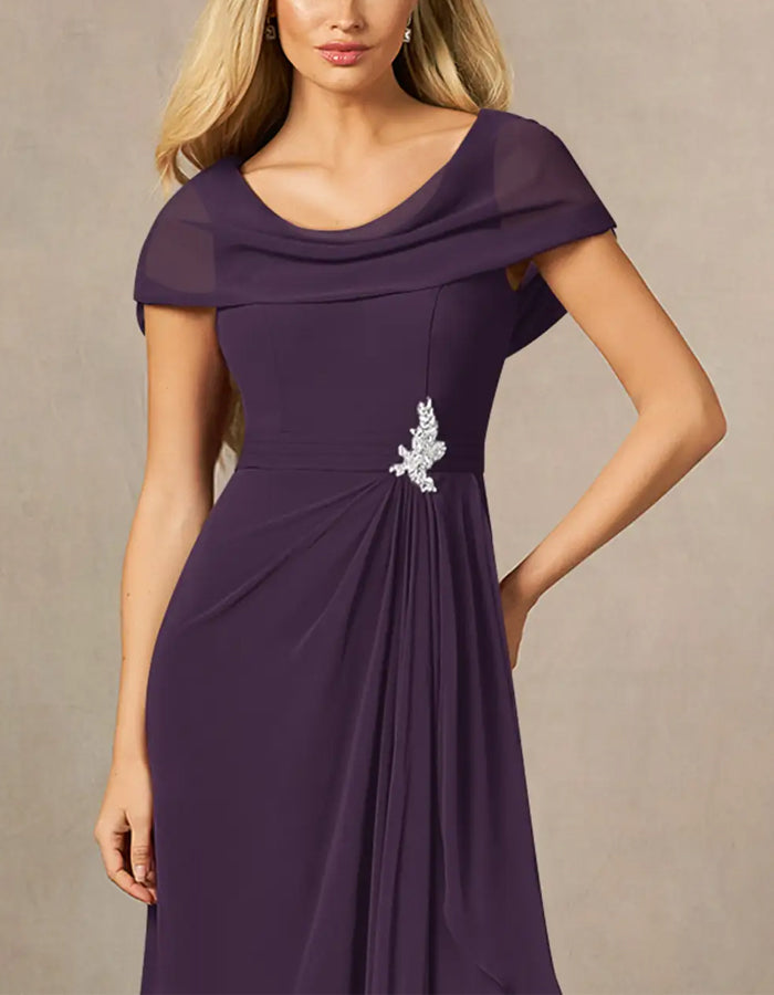 Purple A-line Chiffon Side Slit Maxi Dress